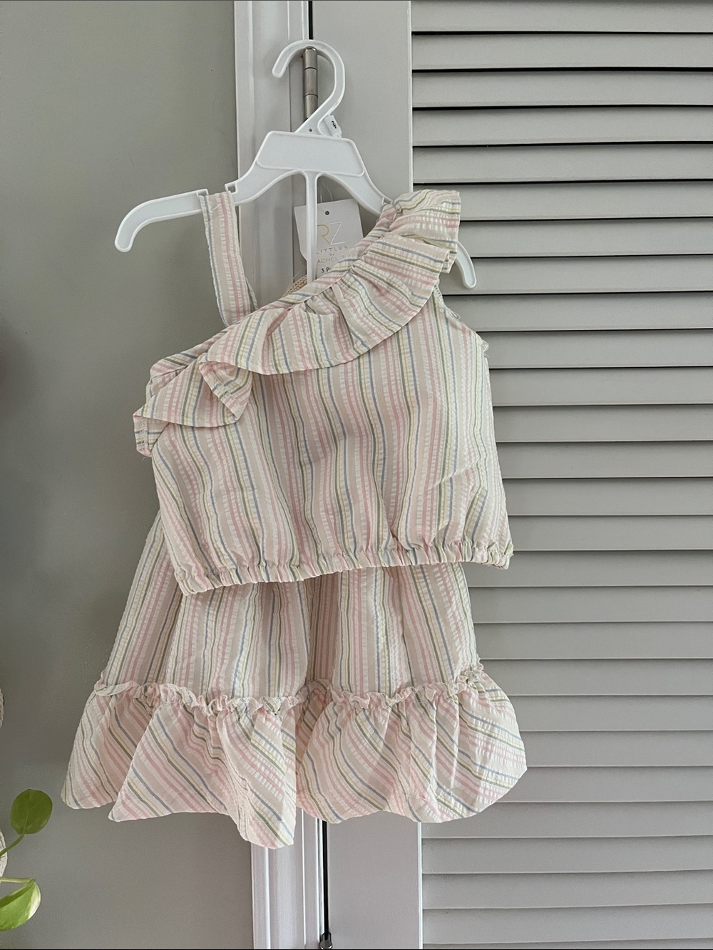 Rachel Zoe Pastel Striped One-Shoulder Ruffle Top - Pink, Green, Cream